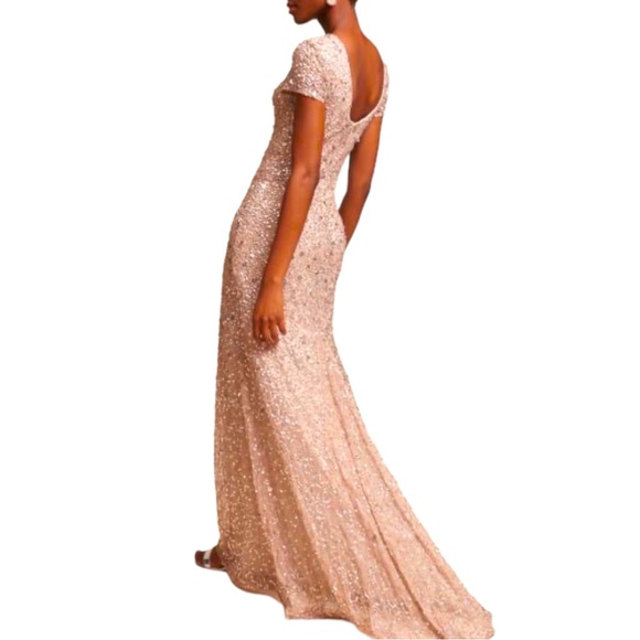 BHLDN x Adrianna Papell Lucent 0 / XS Champagne Allover Sequins Maxi Gown - Picture 5 of 5